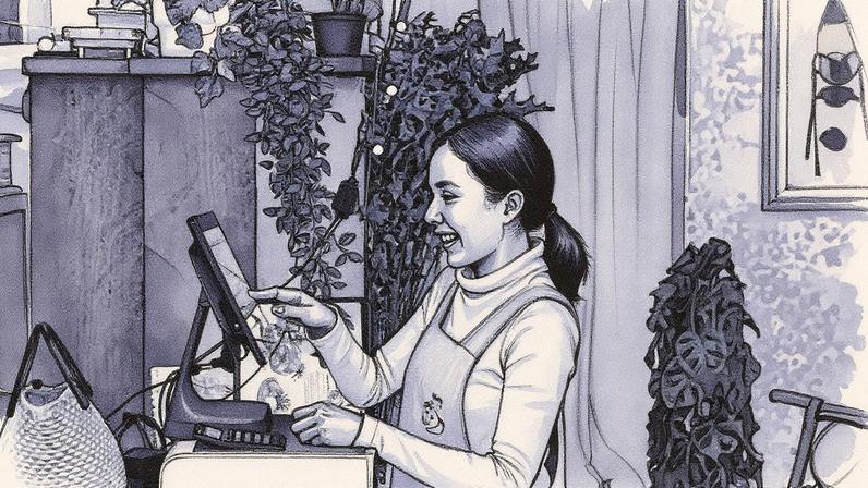 Empreendedora opera caixa do seu negócio (Foto: Reprodução)