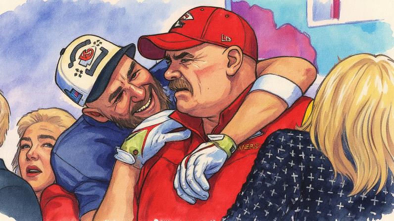 Travis Kelce e Andy Reid em uma conferência, discutindo sobre liderança e segundas chances (Foto: Reprodução)