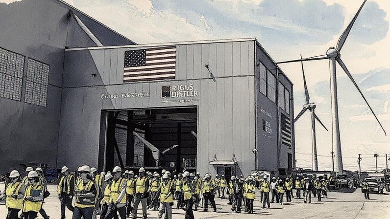 Grupo de pessoas durante uma visita guiada ao centro de construção do Revolution Wind no Porto de Providence, Rhode Island (Foto: Reprodução)
