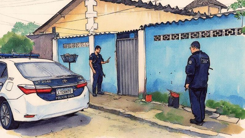Policiais civis realizam buscas em um dos endereços alvo da operação (Foto: Reprodução)