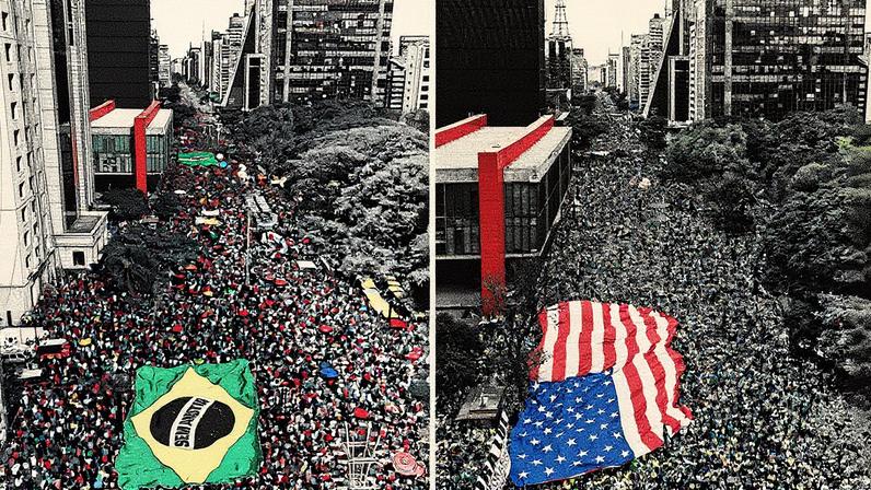 Manifestantes na Avenida Paulista em duas datas diferentes: à esquerda, em 21 de setembro, e à direita, no 7 de setembro (Foto: Reprodução)