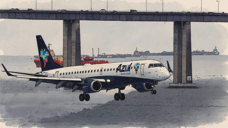 Aeronave da Azul pousa no aeroporto Santos Dumont, no Rio de Janeiro (Foto: Reprodução)