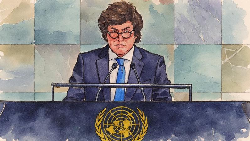Javier Milei durante a Assembleia Geral da ONU, em Nova York (Foto: Reprodução)
