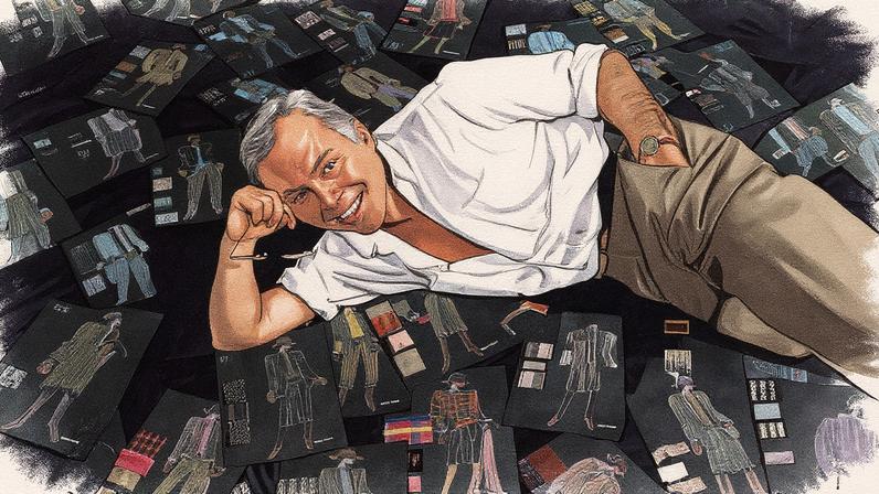 Giorgio Armani (left) oversaw planning of the exhibition (right) until shortly before his death Armani: Getty Images. Installation view: @agnese_bedini @melaniadallegrave @dsl__studio