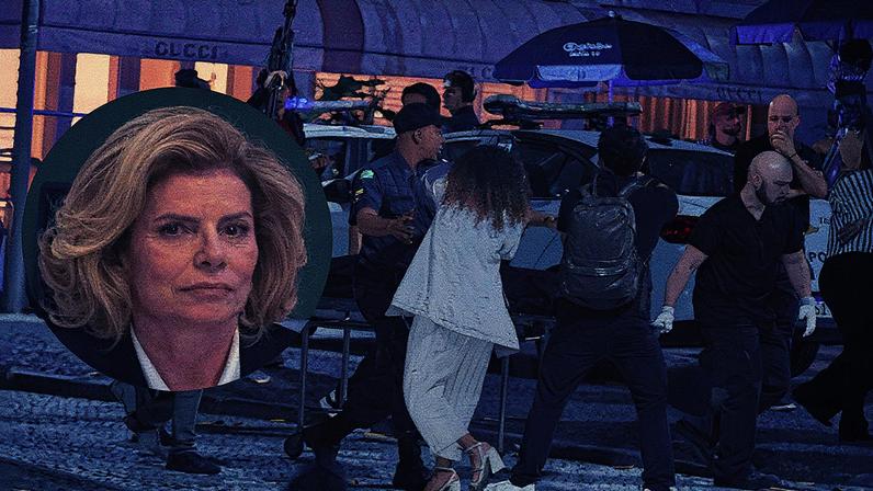 Gravação da cena da morte de Odete Roitman em 'Vale Tudo' (Foto: Reprodução)