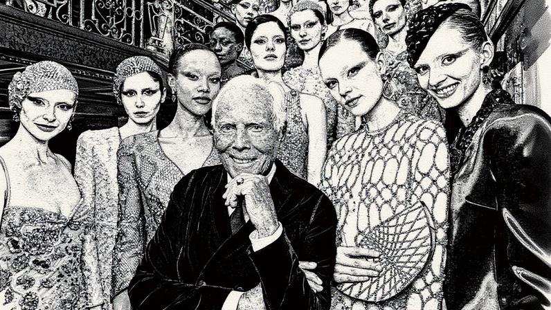Giorgio Armani apresenta sua coleção de alta-costura Primavera 2025 com modelos durante desfile em Paris (Foto: Reprodução)