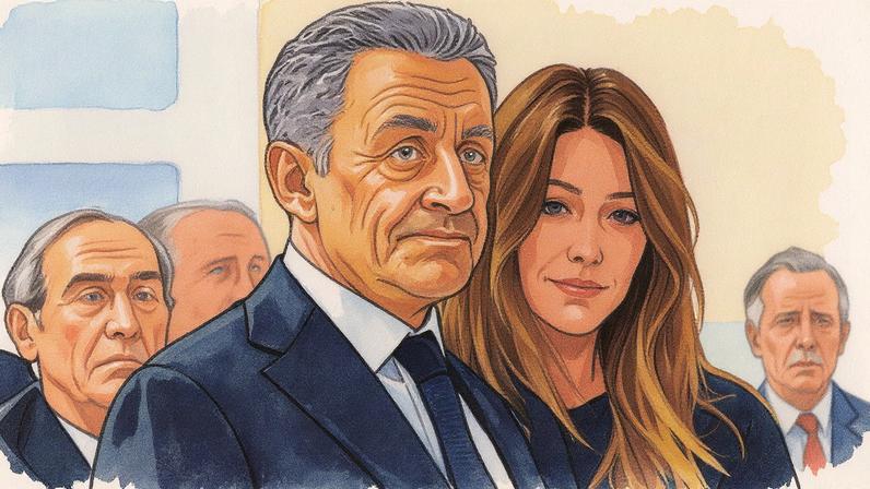 Nicolas Sarkozy leaving the court in Paris with his wife, Carla Bruni, on Thursday after he was sentenced. Photograph: Sadak Souici/Zuma Press Wire/Shutterstock