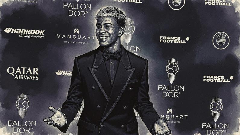 Lamine Yamal na alfombra roja antes da gala do Balão de Ouro (Foto: Reprodução)