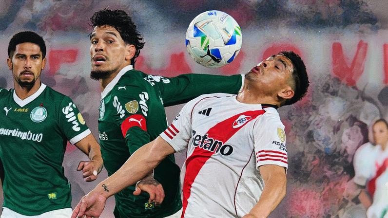 Gomez e Salas disputam lance em partida entre Palmeiras e River Plate (Foto: Reprodução)