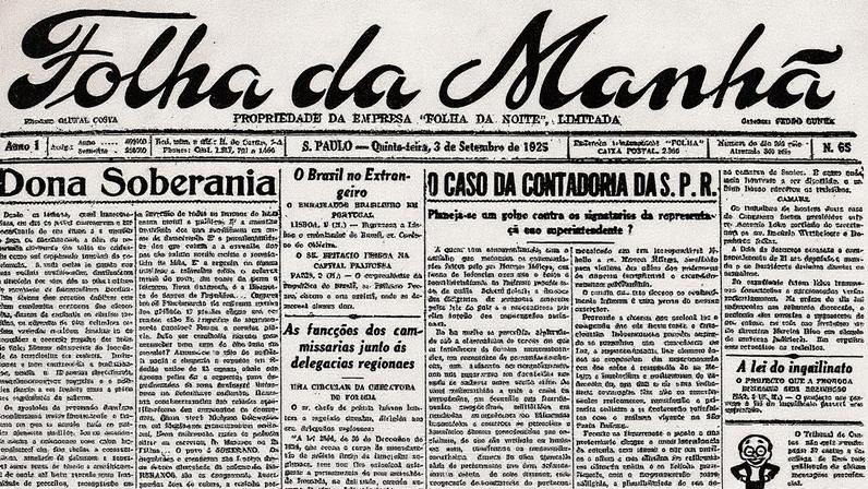 Primeira Página da Folha da Manhã de 3 de setembro de 1925 (Foto: Reprodução)