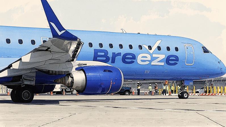 Aeronave da Breeze Airways no pátio do Aeroporto Internacional de Tampa, na Flórida (Foto: Reprodução)