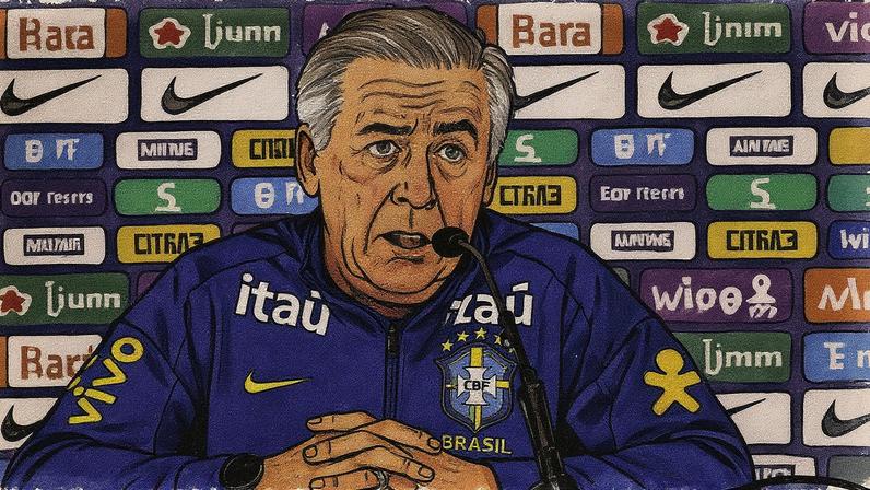 Ancelotti em coletiva da seleção brasileira (Foto: Reprodução)