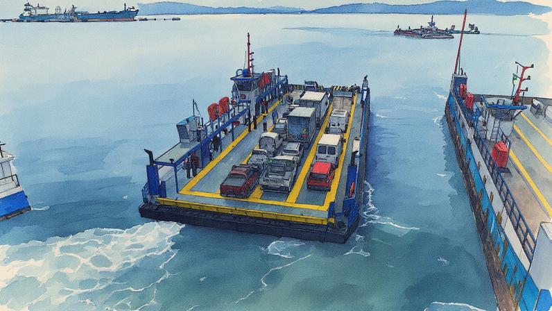 Balsa transporta veículos entre Ilhabela e São Sebastião, no litoral norte de São Paulo (Foto: Reprodução)