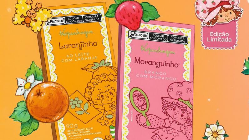Kopenhagen apresenta barras da Moranguinho e da Laranjinha, além de um milkshake inspirado na personagem, disponível nas lojas (Foto: Reprodução)