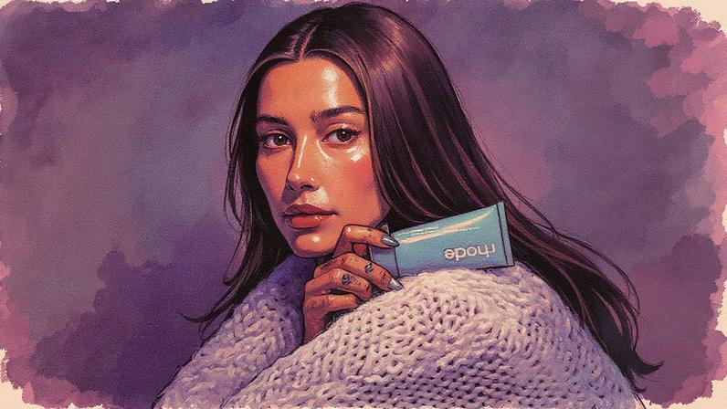 Foto de Hailey Bieber promovendo a marca Rhode (Foto: Reprodução)