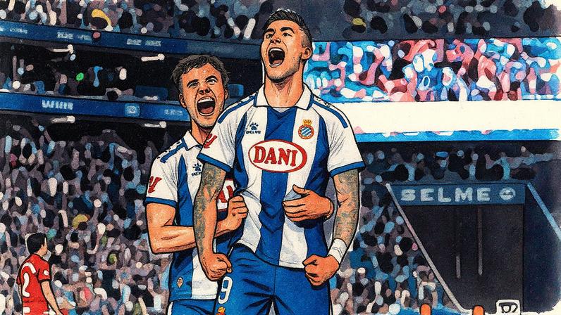 Roberto Fernandez e Javi Puado celebram um gol durante partida contra o Mallorca (Foto: Reprodução)