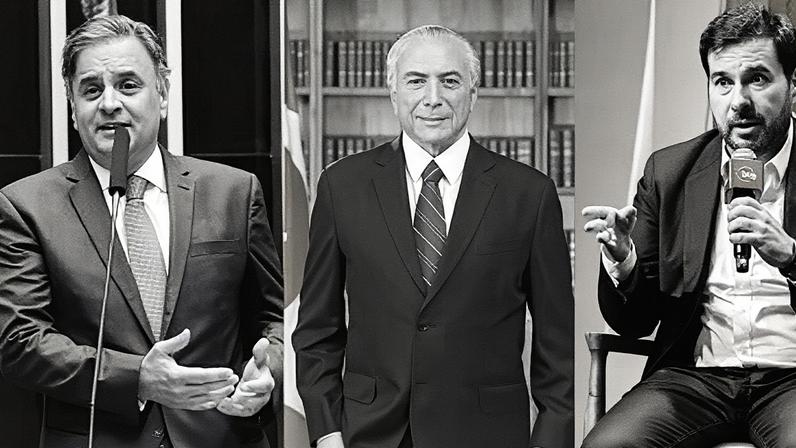 Deputado Aécio Neves, ex-presidente Michel Temer e ex-presidente da Câmara Rodrigo Maia posam para foto (Foto: Reprodução)