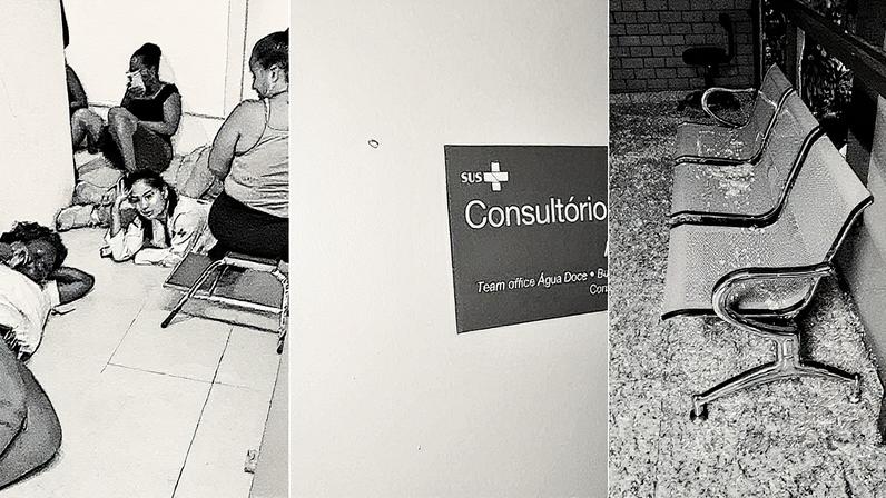 Pacientes e equipe se protegem de disparos em consultório; buraco na parede e vidro quebrado na sala de espera (Foto: Reprodução)