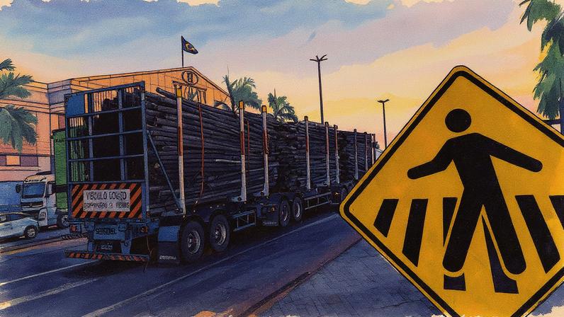 Caminhão transporta toras de eucalipto em rua no município de Três Lagoas (MS) (Foto: Reprodução)