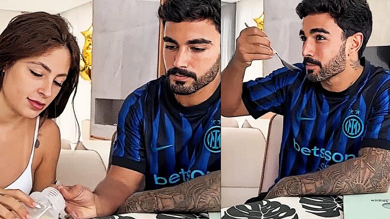 Yuri Mirelles experimenta leite materno de Nathalia Valente, gerando reações diversas entre internautas (Foto: Reprodução)