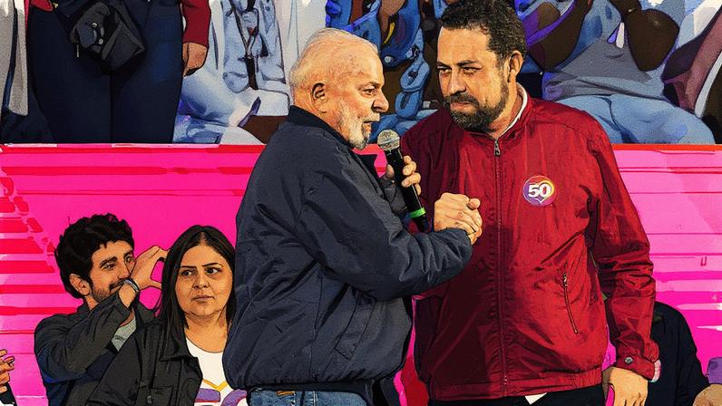 Lula e Boulos durante comício pela prefeitura de São Paulo (Foto: Reprodução)
