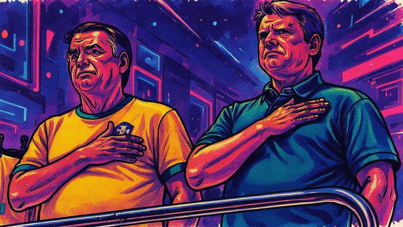 Bolsonaro, antes de ser condenado a 27 anos de prisão, e Tarcísio participam de manifestação (Foto: Reprodução)