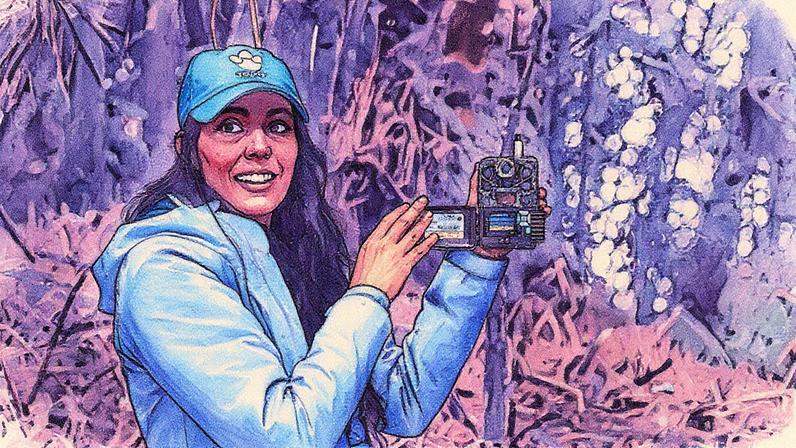 Cristina Abugarade, coordenadora de monitoreo biológico, em uma reserva natural (Foto: Reprodução)