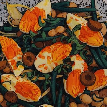 Receitas saborosas: ensalada de judías, satay de frango e flan de café