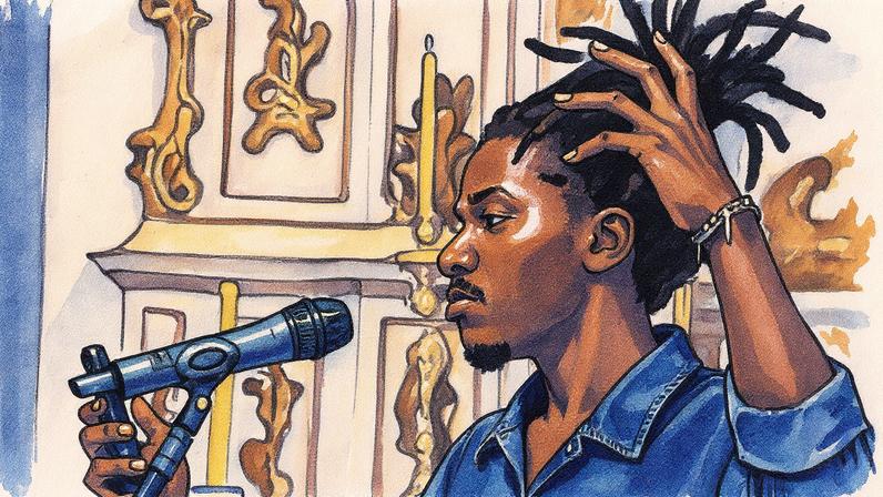 Poeta e dramaturgo haitiano Jean d´Amerique realiza leitura na igreja São João Evangelista durante o festival Artes Vertentes (Foto: Reprodução)