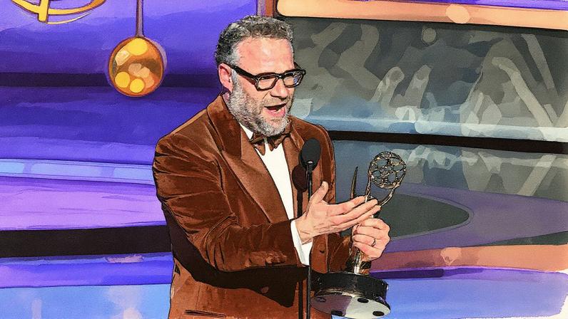 Seth Rogen recebe o Emmy de Melhor Ator Protagônico em comédia por "The Studio" (Foto: Reprodução)
