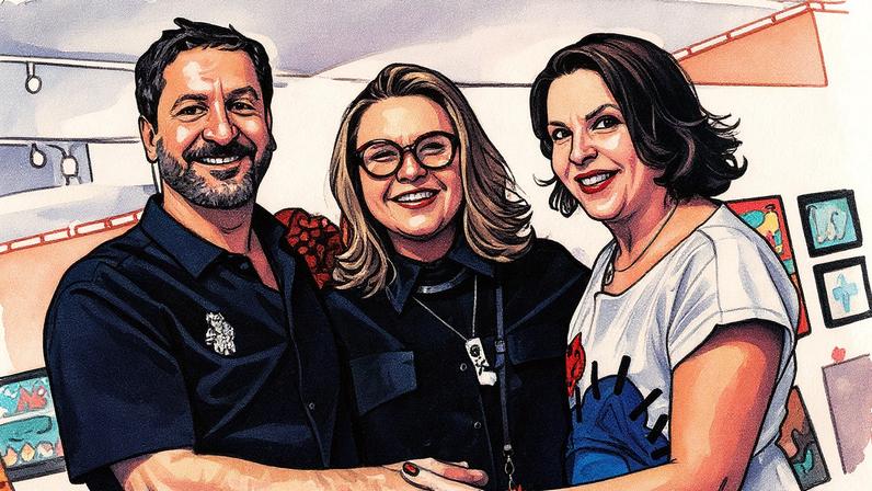 Sandro Tôrres, Anna Carolina Cruz e Wanessa Cruz da Casa Arte Plena, conectando artistas goianos a compradores (Foto: Reprodução)