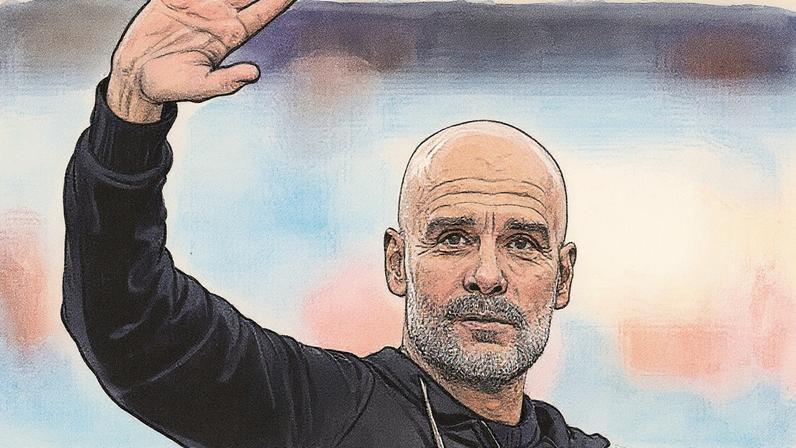 Treinador Pep Guardiola durante partida entre Manchester City e Manchester United (Foto: Reprodução)