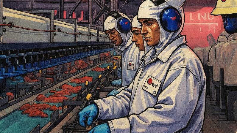 Trabalhadores em uma fábrica da BRF (Foto: Reprodução)