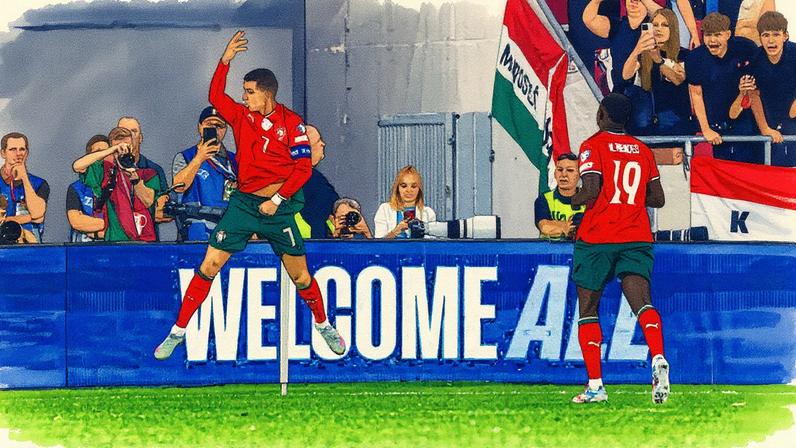 Cristiano Ronaldo celebra um gol durante partida contra a Hungria nas Eliminatórias da Copa (Foto: Reprodução)