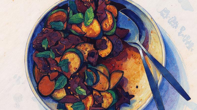 Bife com abobrinhas servido imediatamente após o preparo (Foto: Reprodução)