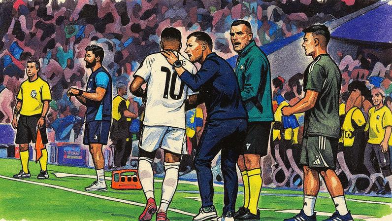 Xabi Alonso dá instruções a Mbappé durante partida contra o Olympique de Marselha (Foto: Reprodução)