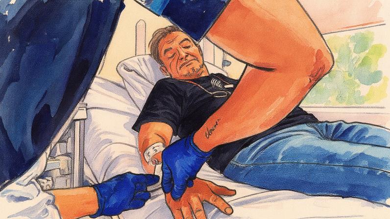 Enfermeira administra tratamento contra o câncer a um paciente em um hospital (Foto: Reprodução)