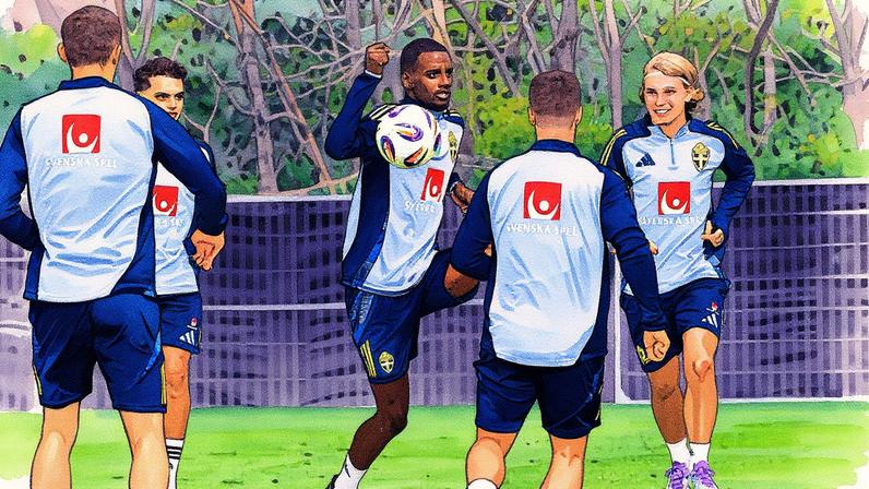 Jogador em campo participa de um rondo com a seleção da Suécia (Foto: Reprodução)