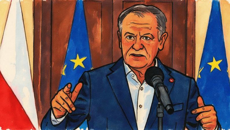 Primeiro-ministro da Polônia, Donald Tusk, fala em um edifício governamental após reunião do Conselho de Segurança Nacional (Foto: Reprodução)