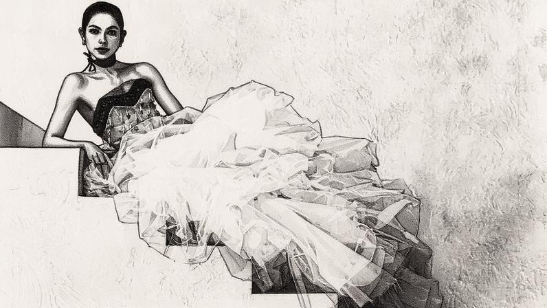 Bordados em corpete e tules brancos e pretos na saia; na outra página, modelo sem alça em rosé e preto (Foto: Reprodução)