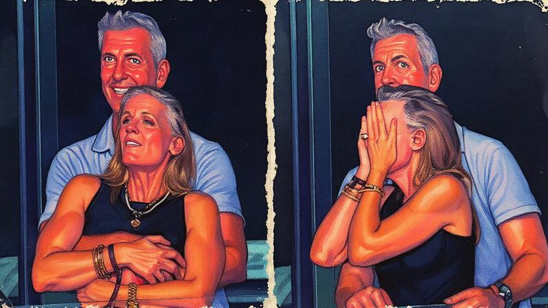 CEO da empresa de tecnologia Astronomer, Andy Byron, é flagrado abraçado à chefe de recursos humanos, Kristin Cabot, durante show da banda Coldplay (Foto: Reprodução)