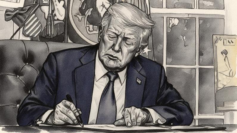 Donald Trump assina um documento oficial (Foto: Reprodução)