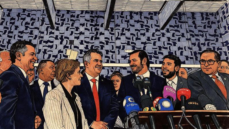 Presidentes do PP e do União Brasil anunciam rompimento com o governo em evento (Foto: Reprodução)