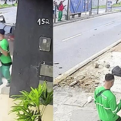 Homem se ajoelha e reza após escapar de atropelamento milagroso