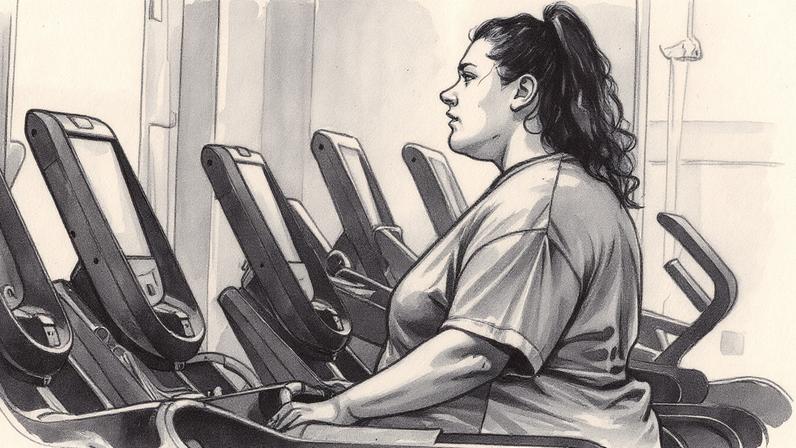 Mulher obesa se exercita em uma esteira durante treino em uma academia (Foto: Reprodução)