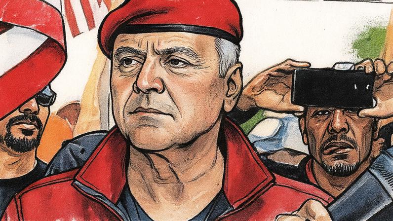 Curtis Sliwa, fundador dos Guardian Angels, participa de protesto contra abrigo para migrantes em Floyd Bennett Field, Brooklyn, Nova York (Foto: Reprodução)