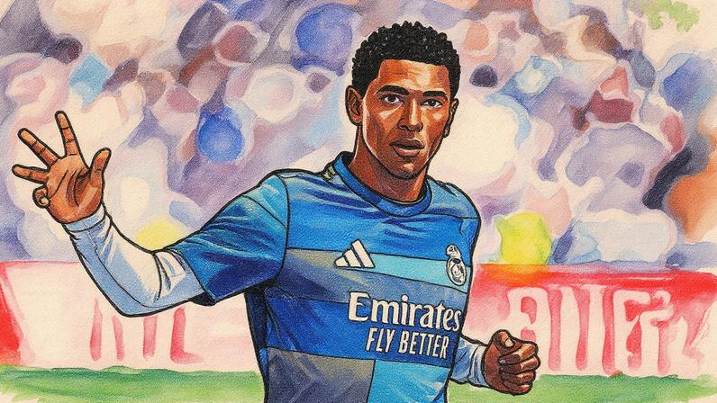 Jude Bellingham aquece antes da partida contra o Espanyol (Foto: Reprodução)