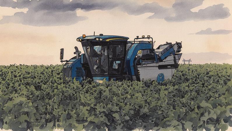 Colheita de uvas brancas nos campos de uma cooperativa em La Rioja, na temporada 2024/2025 (Foto: Reprodução)