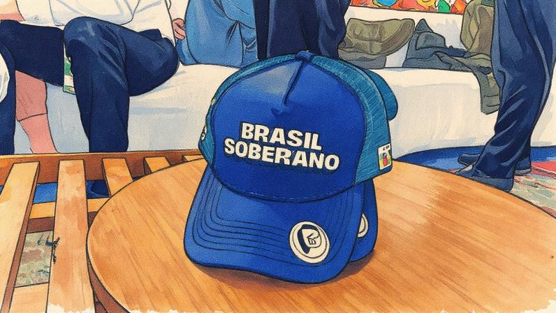 Bonés distribuídos pelo governo durante o desfile do 7 de setembro (Foto: Reprodução)