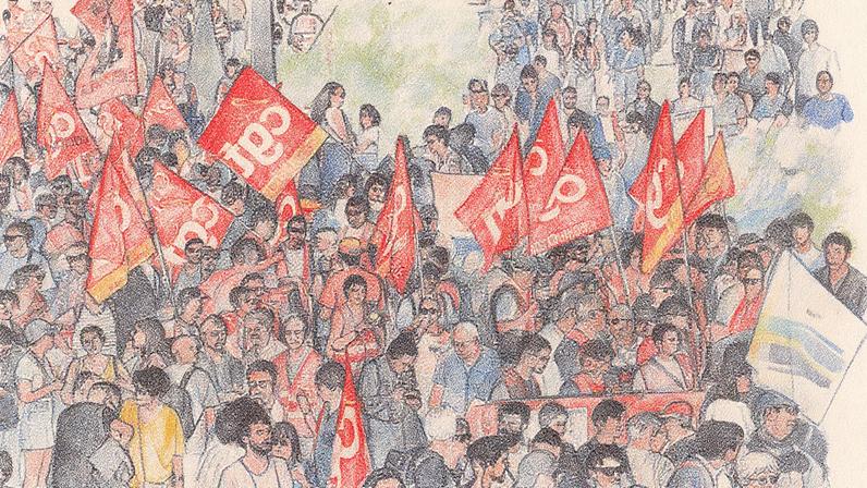 Manifestantes seguram bandeiras durante greves e protestos em Marselha, sudeste da França (Foto: Reprodução)